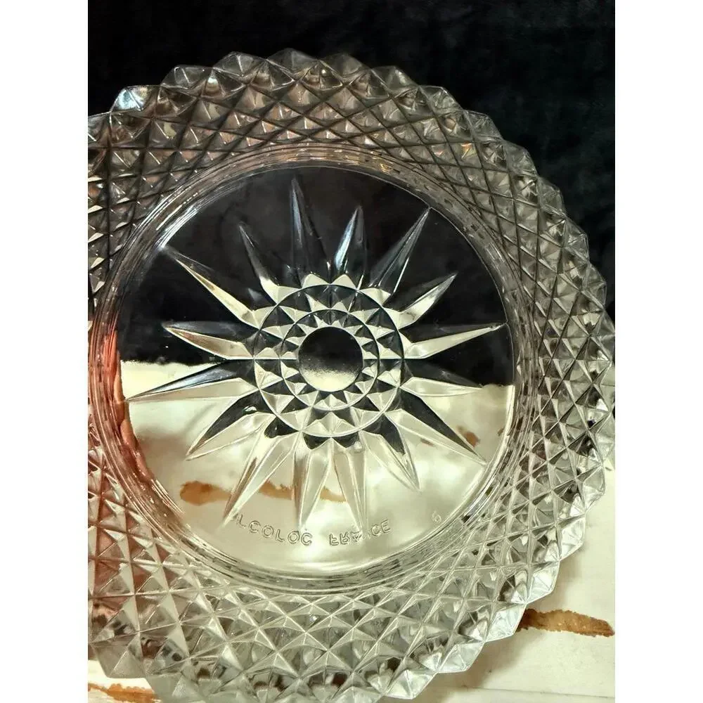 Vintage Arcoroc France 14” Crystal Serving Bowl Starburst Diamond Pattern
